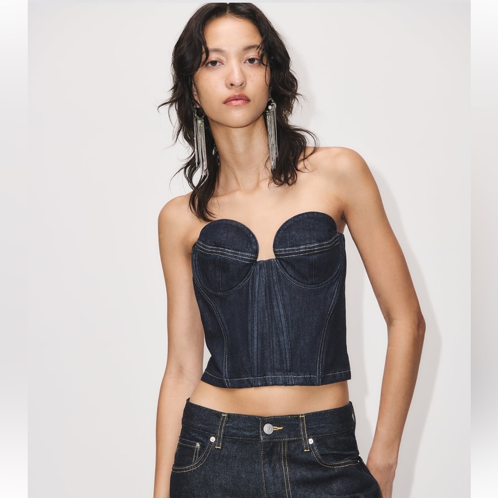 Zara denim topstitching bustier top -  XL

Once used